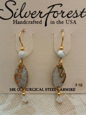 New Silver Forest Earrings Silver Teardrop Gold Tone Wire 18K Surgical Steel